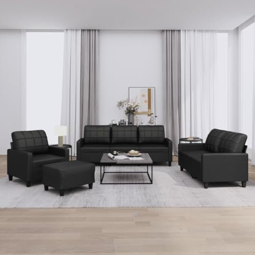 Willood 4-TLG. Sofagarnitur mit Kissen Schwarz Kunstleder Loungesofa Lounge Sitzmöbel Wohnzimmer Sofas3201343