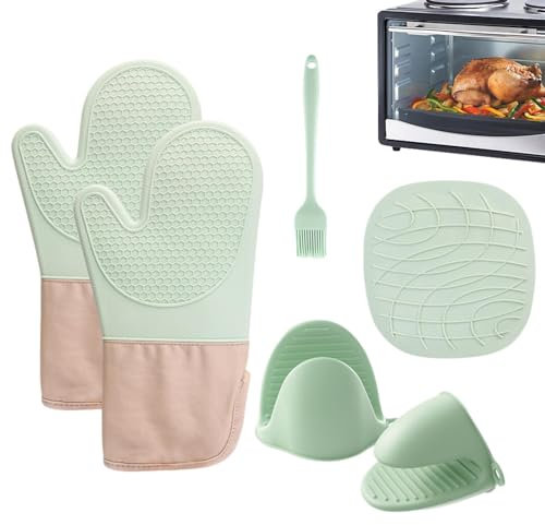 ETUCYNG Ensembles de Gants de Cuisine et de maniques, Ensemble de Gants de Cuisine - Gants de Cuisine pour Four - Mitaines de Four suspendues en Silicone, Mitaines Chaudes imperméables pour la