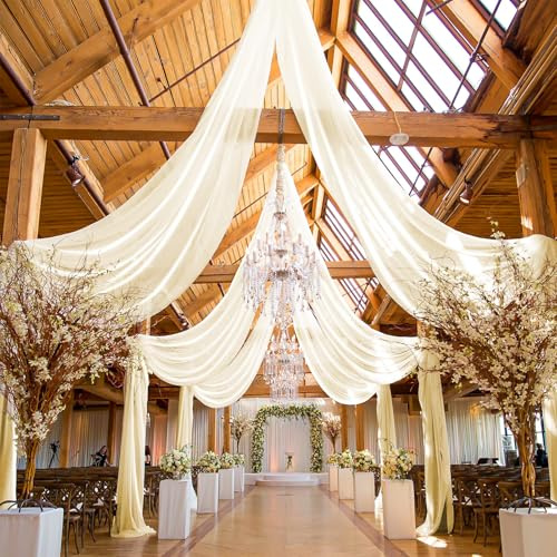 6 Panels Ivory Ceiling Drapes for Wedding, 5ftx10ft Ceiling Drapes Smooth Satin Fabric Curtain Wedding Arch Draping Fabric Romantic Ceiling Decorations for Weddings Party Ceremony Stage
