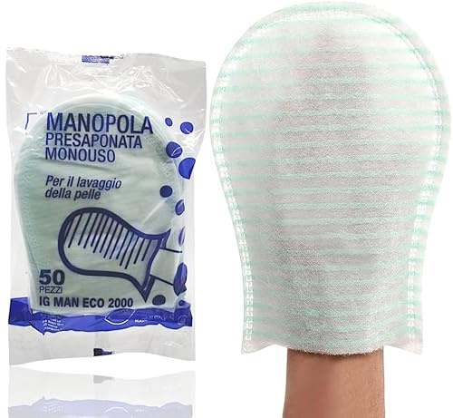 IG MAN ECO 2000 Manopole Saponate Monouso Per Anziani, Guanti Saponati Per Igiene Quotidiana, Manopole Monouso Per Lavare Anziani, Guanto Presaponato Delicato Sulla Pelle, Confezione Da 50 Pezzi