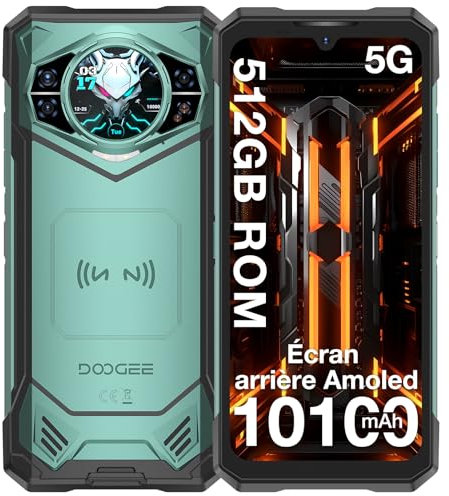DOOGEE S200 X Telephone Portable Incassable 5G, 32GB+512GB/TF 2TB, 10100mAh/33W, 100MP+20MP，Ecran arrière 1,32'',Android 14 Smartphone Incassable,6.72”+120Hz,Téléphone WiFi6/NFC/DDR5/Face ID/OTG