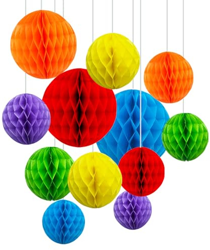 ZOOYOO 12Pcs 6 10 Honeycomb Balls Decorations Hanging Tissue Paper Pom poms for Birthday Wedding Engagement Holidays Home Decor Fiesta Mexican Party(Rainbow)