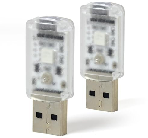 2pcs Lampe LED USB 7 Couleurs, Lumière d'Ambiance Intérieur Voiture, Synchronisation Musicale, Capteur Audio, Changement de Couleur, Mini Lumière d'Ambiance pour Auto, PC, Ordinateur, Batterie Externe
