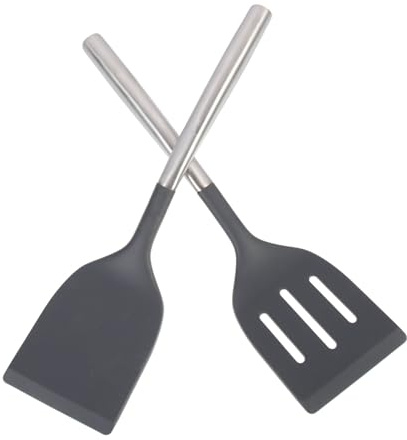 MAGICLULU Lot De 2 Spatules Wok En Silicone Antiadhésives, Manche Inox 430, Résistantes à La Chaleur, Ustensiles Polyvalents Cuisine à Domicile Et Professionnelle