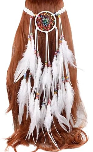 Generisch Indianer KostüM Damen,Boho Haarschmuck Hippie Kopfschmuck Damen StirnbäNder Pfau Feder Quaste Haarschmuck Boho Schmuck Indianer Schmuck für Wikinger Damen Stirnband Schwarz