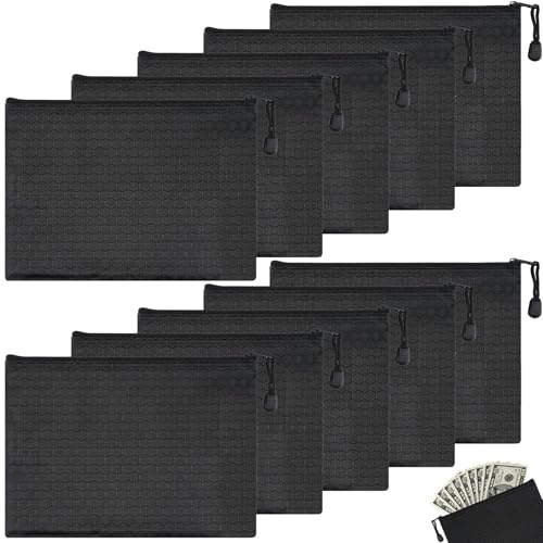 NINGYER 10 Stück Geldtaschen Banktasche A5, 24,5 x 17,5 cm Geldtaschen A5, Wasserdichter Banktasche A5 mit Reißverschluss für Zuhause, Geschäft, Schule, Reisen (Schwarz)