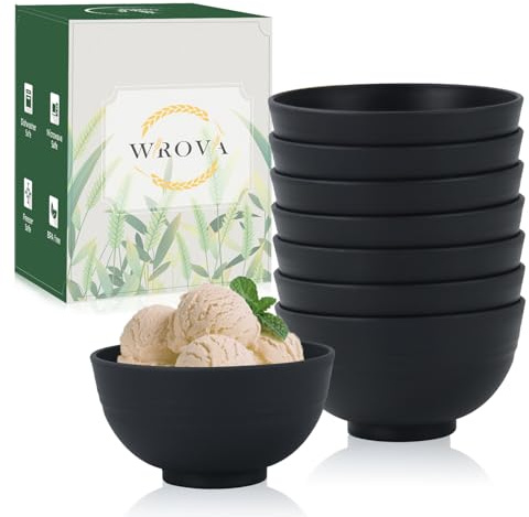 Wrova Snack Bowls 10 oz - Small Bowl Set 8 PCS - Unbreakable Plastic Bowls Reusable - Kitchen Bowl for Dessert, Fruits and Dips - Microwave & Dishwasher Safe - Black