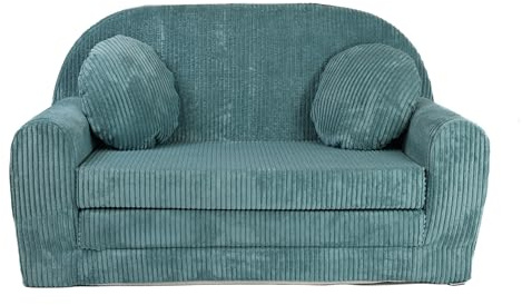 FORTISLINE Kindersofa XXL ausklappbar 96x57x48 cm - Kindercouch aus Cord mit Liegefläche 165 cm, Kinderzimmer Sofa mit 2 Kissen, Abnehmbarer waschbarer Bezug, Oeko-TEX Standard 100