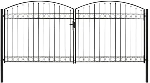 Emmtore Zauntor mit Gewölbter Spitze Doppelflügeltor Metalltor Gartentor Gartenzaun Tor Pforte Doppeltor Hoftor Einfahrtstor Stahl Schwarz,400 x 200 cm