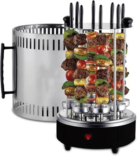 Vertical Rotisserie Kebab Machine Electric Chicken Gyros Rotating Grill Machine with 12 Fork, Smokeless Indoor Barbecue Machine for Kebabs, Skewers and Roasts