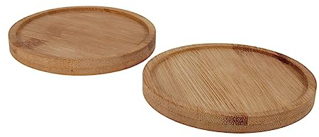 Toyvian Bandejas De Bambú para Macetas De Plantas Suculentas y Cactus, Redondas Grandes 9,5x9,5 Cm, Paquete De 10 Unidades, Bandeja para Macetas Borde Elevado para Interiores y Oficina