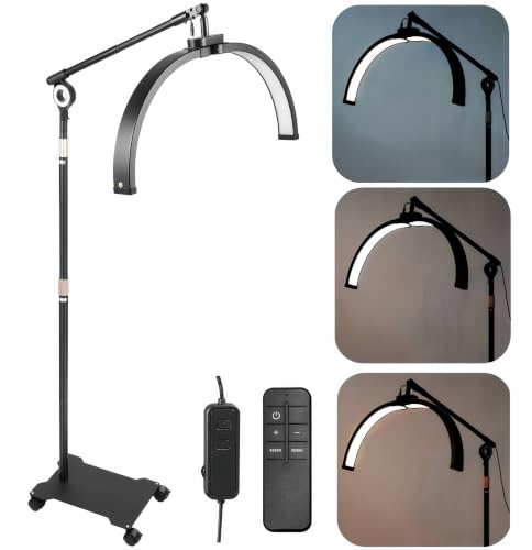 CLEADONG Halbmond-LED-Lampe, Wimpernverlängerung lampe mit Telefonhalter, Faltbare Einziehbarer Wimpern, 3200K-5600K, professionelle ästhetische Lampe für Beauty, Tätowierer, Make-Up Artists