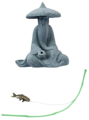 Hoite Mini figurine de pêcheur en grès, décorations asiatiques pour aquarium, ornements de jardin japonais