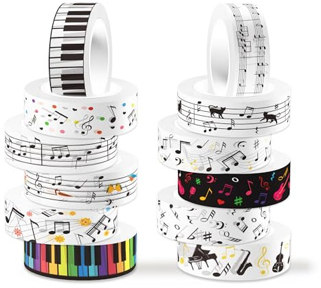 12 Rolle Musiknoten Washi Tape Set Schwarz Weiß Masking Tape Dekoratives Klebeband Stickers für Scrapbook Zubehör Journaling Zubehör Junk Tagebuch DIY Kunsthandwerk Tagebuch Alben Bastelmittel