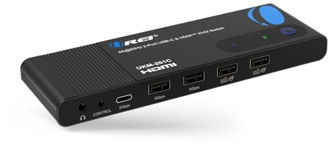 OREI 2x1 4K HDMI & USB-C KVM Switch, 4X Port USB-A, 1x USB-C Share Multiple Devices, Laptops, PC, on One Display Monitor, Keyboard Control, Peripheral Control, Analog Audio Out - Wired Remote Control