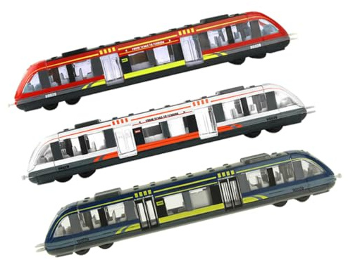 LALADEFIEE Set Trenino Elettrico di Simulazione per Bambini 1-4 Anni, Giocattolo Educativo Portatile in Lega Robusta, Trenino Design Cartoon per Scuola Materna e Viaggi, Confezione da 3