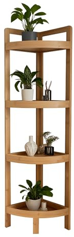 Étagère d'angle Relaxdays en Bambou, 4 étagères, H x L x P : 105,5 x 23 x 23 cm, Gain de Place, Couleur Naturelle