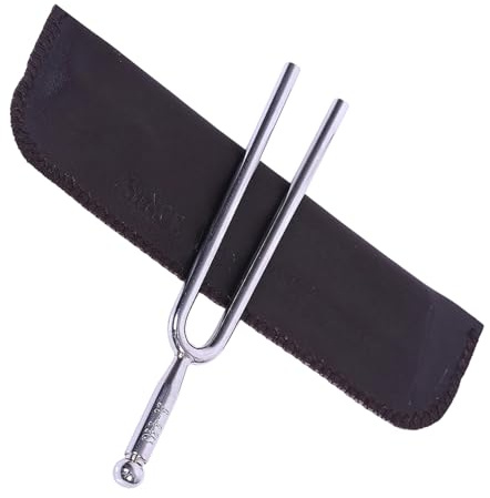 Stimmgabel aus Edelstahl in Silber mit Präziser Tonstimmung | Aufbewahrungstasche und Schale, für Instrumente und Saiteninstrumente, Reise und Zuhause