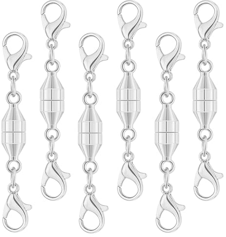 Pack of 6 Magnetic Necklace Clasps, Closures Magnetic Jewelry Extender with Double Lobster Clasps for Jewelry Making Necklace Bracelet Anklet Fasteners (Silver)