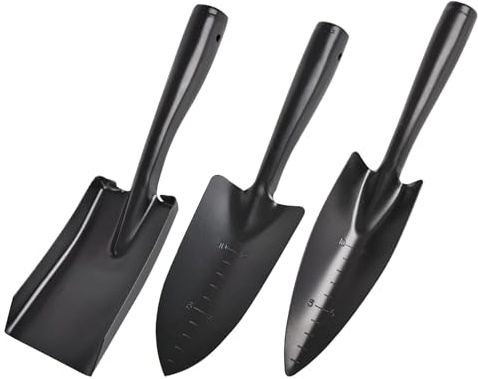 Alasum Set di 3 Cazzuole da Giardino in Acciaio al Manganese con Scala di Misurazione – Pale Manuali per Piantare, Trapiantare e Scavare – Strumenti Compatti e Leggeri per
