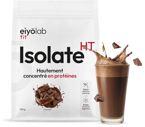 ISOLATE HT | Whey Isolat de Protéines en Poudre | Jusqu’à 88% de Protéines | Riche en BCAA + Glutamine | Musculation Rapide et Sèche | Faible en Lactose | Onctueuse Saveur Chocolat | 750g | Eiyolab