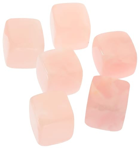 BELLIFFY 6pcs Pink Rose Quartz Whiskey Stones, Reusable 1.5-2cm Drink Chilling Cubes Set for Alcohol Beverage Cooling, Crystal Whiskey Cube Set for Bar and Parties