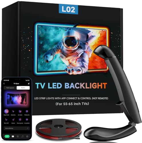 FFJ TV Hintergrundbeleuchtung, 4,5 Meter LED Streifen Sync für 55-65 Zoll TVs und PC-Monitore, TV LED Strip mit Sensor, Smart-App-Steuerung, Spiel & Musik-Sync, RGB-Farbwechsel Streifen für Heimkino