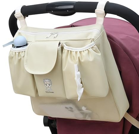 AuraFusion Organisateur de Poussette Sac Poussette Articles bébé Nouveau-né pour Parents Familles Promenade Voyage Parc Accessoires Poussette Grande capacité Blanc