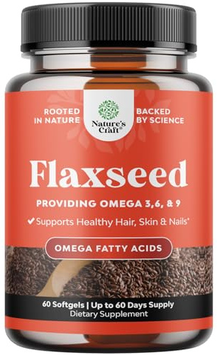 Flaxseed Oil Softgels 1000mg per Serving - Flax Seed Oil Softgels for Healthy Heart Health - Digestion and Brain Support - Cold Pressed Flaxseed Providing Plant Based Omega 3 6 9-60 Count