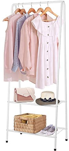 Youyijia Small Clothes Rail for Bedroom - 60x30x151cm Childrens Clothe Rack - Heavy Duty Metal Rack with Shelves - Coat Stand - Hanging Rail (White)