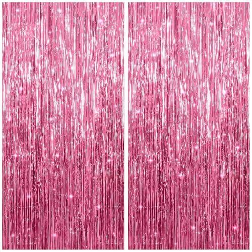 KatchOn, Lametta Vorhang Rosa 2 Stück - 2m X 1m Metallische Vorhang Fringe | Rosa Lametta-fransenvorhang für Geburtstagsparty Deko | Pink Luftschlangen Party Vorhänge | Hochzeit Deko, Einhorn Deko | Rosa Fransen-Lametta-Hintergrund für Y2K-Party-Dekorationen, Babypartys, Geburtstage, Junggesellinnenabschiede