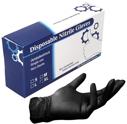 Toolbrothers Guantes desechables de nitrilo en caja dispensadora, color negro y negro, 100 unidades, talla XL, extragrande, no estéril