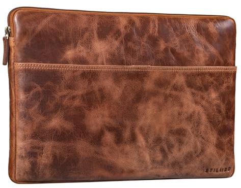 STILORD Murphy Pochette Ordinateur 15,6 Pouces Cuir Housse pour MacBook 16 Pouces et Laptop 15 Pouces Vintage Organiseur de Documents Sleeve Organizer Couleur:Napoli - Marron
