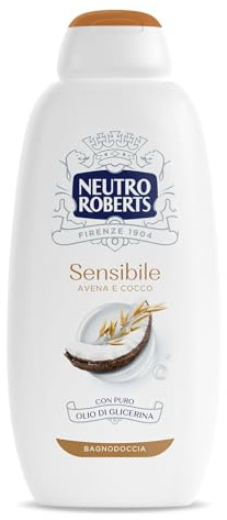 Neutro Roberts Bagnoschiuma Corpo Sensibile con Avena e Cocco, Ideale Per Pelli Sensibili, Ingredienti di Origine Naturale, Senza Sapone, Dermatologicamente Testato, Flacone da 600 ml