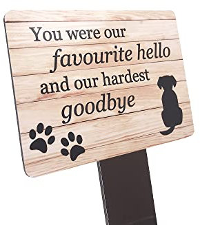 Dog Memorial Plaque with Ground Stake, Garden Grave Marker - Perfect pet tribute with a choice of remembrance poems. Waterproof and hardwearing. Shipped Globally. (Hardest Goodbye)