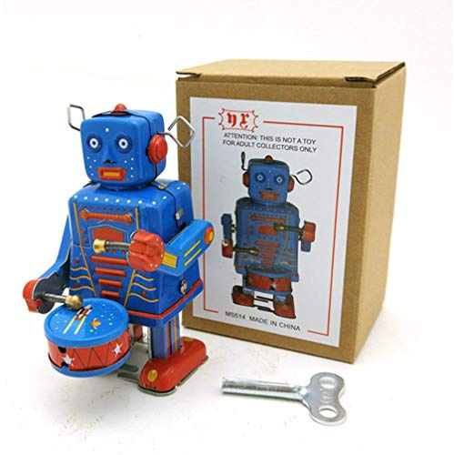 LIFKOME Vintage Clockwork Drumming Robot Toy Tinplate Wind-up Robot with Retro Design for Collectors and Home Adults and Unique