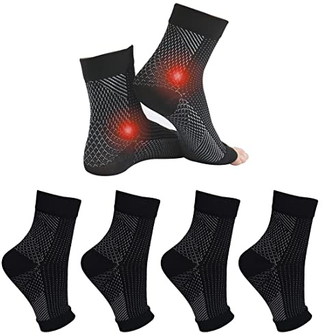4 par ankelbandage ortopediska kompressionsstrumpor för kvinnor män för plantar fasciit strumpor artrit ledvärk hälsporre neuropati fotbandage fotbandage fotled, svart, Small