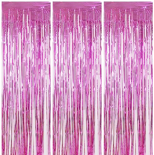 Torytoe Lametta Vorhang Rosa, 3 Stück Metallische Glitzervorhang Fringe 1x2m Folienfransen Vorhang Glitzer Folien Fransen Lametta Vorhänge für Weihnachtsbaum Geburtstage Festivals Party Bühnendekor