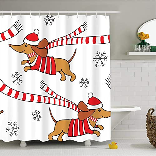 Cane di Natale Tenda Doccia W120cm x L180cm Tenda per Doccia Antimuffa, Tenda da Esterno Impermeabile Tessuto, 3D Tenda con Ganci per Dormitorio Famiglia Appartamento Hotel Doccia ​Bagno Decor