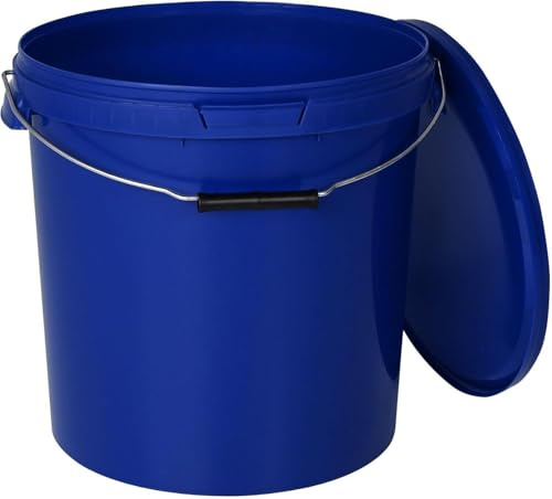 BenBow - Eimer mit Deckel blau 20x 20 Liter - lebensmittelecht stabil luftdicht auslaufsicher geruchsneutral - Aufbewahrungsbehälter aus Kunststoff - Metalgriff - Rissfester Griff, leer - zur Hause