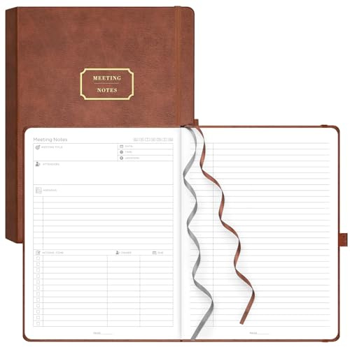 EMSHOI Meeting-Notizbuch, B5-320 Seiten, großes Tagebuch, Planer, To-Do-Liste, Notizblock, 100 g/m² dickes Papier, Hardcover-Leder-Tagebuch für Damen und Herren, Geschäft Arbeit, 19 x 25 cm, Kaffee