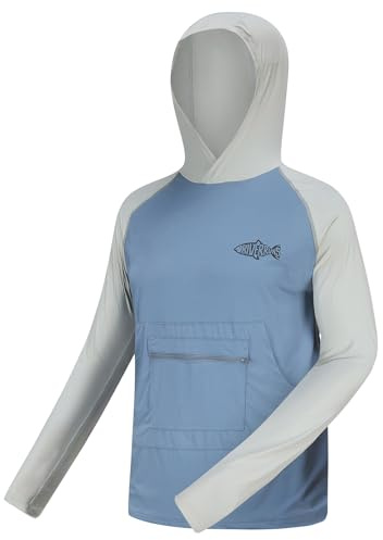 Men's UPF 50+ Ice-Cool Long Sleeve Quick-Dry Fishing Sun Hoodie Navy Sky