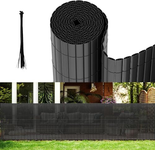 Vigevee Stuoia di protezione in PVC, recinzione per la privacy 80x400cm con triplo rinforzo interno, schermo per la privacy del balcone con fascette, rivestimento per balcone frangivento, Antracite