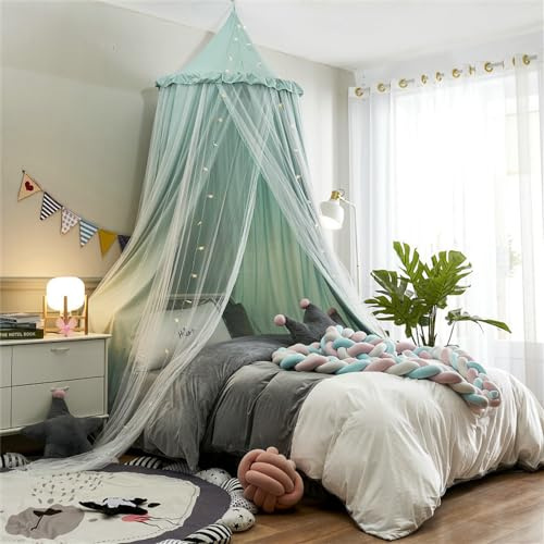 ENEN Baldachin Kinderzimmer Betthimmel Moskitonetz Kuppel für Babybett Mädchen Einfarbig Rüschen Moskitonetz Bettvorhang Kinder Spielzelte Kuschelecke Deko, Höhe 270 cm (Grün)