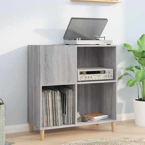 Cinyiqo Mueble Discos Madera contrachapada Gris Sonoma 84,5x38x89 cm, Estanteria CD, Mueble Tocadiscos, Mueble para Discos, Mueble para Vinilos, Mueble para Tocadiscos - 831995