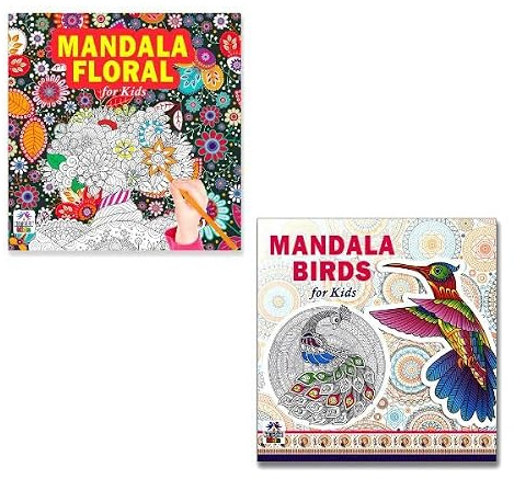 Mandala Gorgeous And Unique Floral Designs + Mandala Creative Birds Art Designs Colouring Books For Kids | Art Skill Building | Beautiful Coloring ... Book | After School Activity (Set Of 2 Books)