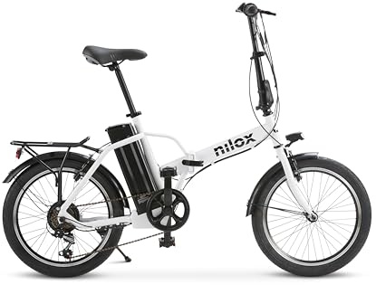 Nilox, Ebike J1 PRO, Bici Elettrica Pieghevole, Fino a 40 km di Autonomia, Fino a 25 Km/h, Motore da 36 V/250 W e Batteria 36 V-8 Ah, Gomme 20 x 2,1, Cambio a 6 Velocità, Bianca