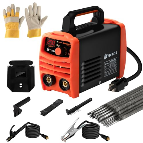 TECWELD 200A Stick Welder 110V, Mini Portable Inverter Welding Machine with Synergic Control, Digital Display, Hot Start, Arc Force, Anti-Stick - Includes Helmet,Gloves,20 Rods & Accessories