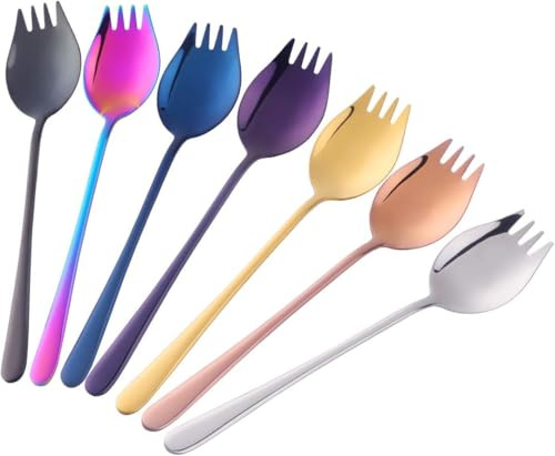 7-pack 8.5 INCH Stainless Steel Spoon Sporks for Household Use Camping Travel Hiking