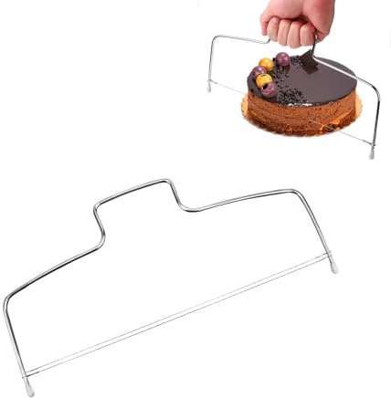 LIULINY Tagliatorta Doppio Filo Acciaio, Torta Taglierina, Doppio Filo Torta Taglierina Affettatrice, Tagliatorte in Acciaio Inossidabile, per Taglio Uniforme Pan Spagna (32 cm, Argento)